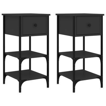 Pack 2 Uds Mesitas De Noche | Mesa Auxiliar | Mesilla Madera De Ingeniería Negro 34x36x70 Cm