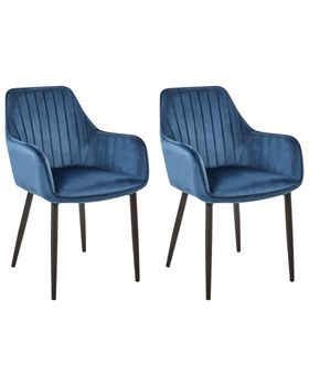 Conjunto de 2 sillas de comedor  terciopelo azul oscuro