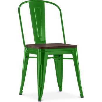 Silla De Comedor - Diseño Industrial - Madera Y Acero - Stylix Verde Oscuro