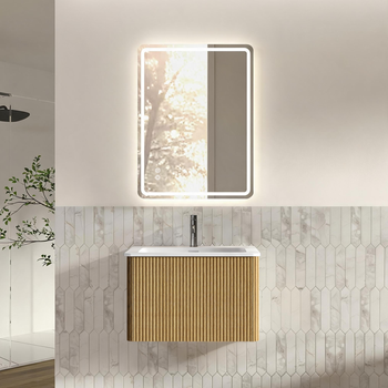 Conjunto De Mueble De Baño De 60 Cm Con Espejo Led, Acabado Roble Y Montaje Suspendido