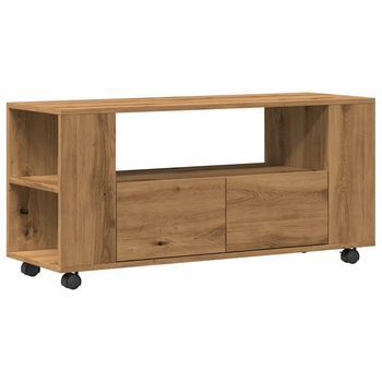 Mueble Tv | Mueble De Salón | Gabinete De Tv Ruedas Madera Ingeniería Roble Artisan 102x34,5x43cm