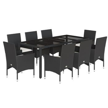 Set Comedor Jardín 9 Pzas Cojines Ratán Sintético Vidrio Negro Vidaxl
