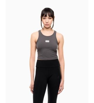 EA7 para mujer. 7W001113_AF14752 Top de punto de algodón elástico gris (M), Deportivo, Sin mangas / Tirantes
