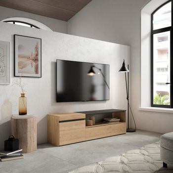Mueble tv efecto madera roble y negro 150x35x45cm