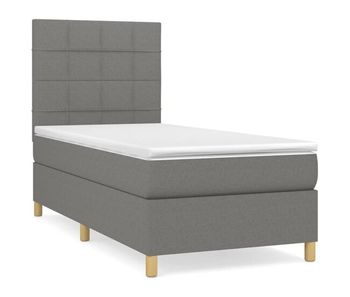 Cama box spring con colchón tela gris oscuro 80x200 cm bloques con cuadros