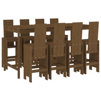 Mesa Y Taburetes Altos De Jardín 9 Pzas Madera Pino Marrón Miel Vidaxl