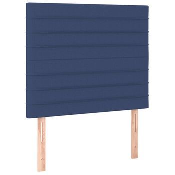 Cabecero Cama Mueble De Dormitorio Con Luces Led Tela 100 X 5 X 118/128 Cm Azul M02_0002226