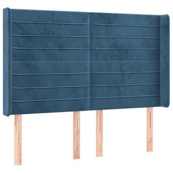 Cabecero Cama Mueble De Dormitorio Con Led De Terciopelo Oscuro 147 X 16 X 118/128 Cm Azul M02_0001289