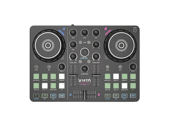 Controladora DJ - Vieta Pro Vega, 2 Canales, USB-C y Minijack 3.5mm, Tarjeta de Sonido Integrada, Negro