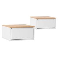 juego 2 mesitas de noche flotante desi 1 cajon color blancoroble