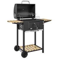 outsunny barbacoa de carbon regulable en altura con parrilla tapa termometro estantes ruedas y abridor de botellas negro