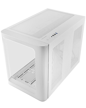 MARS GAMING MC-FUSIONM, Caja Gaming Micro-ATX, Ventana Lateral y Frontal Curvo de Cristal Templado Continuo, Minitorre PC Doble Cámara, Soporte Refri