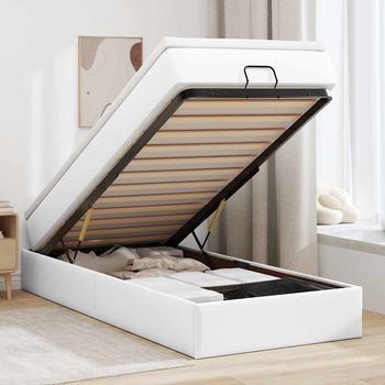 Cama Individual | Cama Para Adultos | Estructura Cama Otomana Colchón Cuero Sintético Blanco 80x200cm Cfw300368