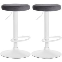 conjunto de 2 taburetes de bar con asiento en tejido de terciopelo gris oscuro y estructura de metal blanco tdb10699