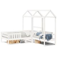 set cama y banco con techo madera maciza pino blanco 75x190 cm vidaxl
