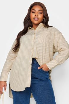 Limited Collection Camisa Algodón De Rayas Vainilla, Mujer Curvy Y Tallas Grandes, Limited Collection