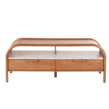 Mueble TV de mango y efecto terrazo de 140 cm con 2 puertas abatibles