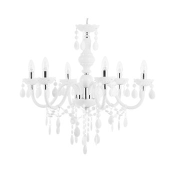 Lámpara De Techo De Metal Plástico Blanco Cristales 6 Brazos Colgante Araña Glamour Elegante Veneciano Sala De Estar Dormitorio Kalang L