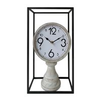 reloj de mesa vintage de madera y metal blanco y negro