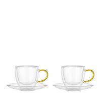 tazas y platos de doble pared con asa amarilla - lote de 2