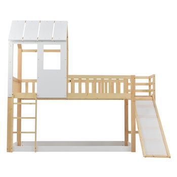 Litera 90x200cm De Madera Maciza Con Escalera Y Tobogán Somieres De Láminas Natural