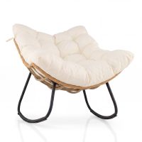 costway silla mecedora huevo exterior ratan pe con cojin extraible marco metalico oscilacion 25 topes antivuelco para jardin porche blanco