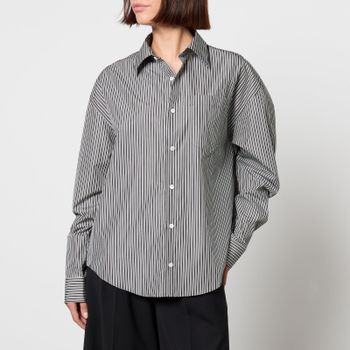 AMI Boxy Fit Striped Cotton-Poplin Shirt - M