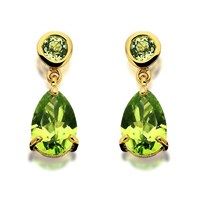 9ct gold peridot drop earrings - 16mm drop - g1825