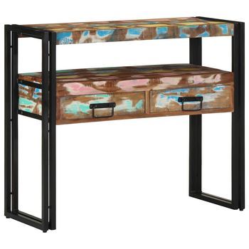 Vidaxl Mesa Consola Con Cajón 90 X 33 X 75 Cm Madera Sólida Recuperada