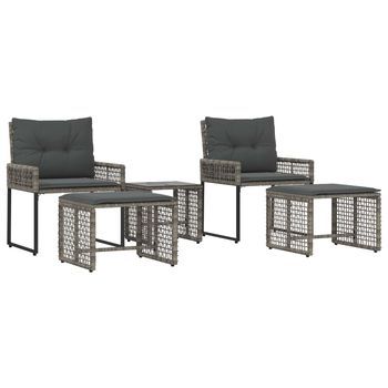 Juego De Muebles De Exterior Con Cojín 5 Piezas | Mobiliario De Jardín Gris