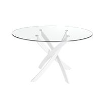 mesa comedor redonda cristal templado y acero blanco