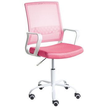 Silla De Oficina Moderna Con Altura Ajustable Giratoria Tapizado De Malla Rosa Ease