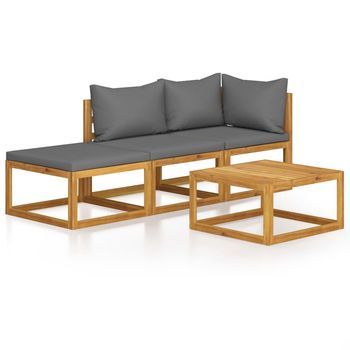 Muebles De Jardín 4 Pzas Cojines Crema Madera Maciza De Acacia Vidaxl