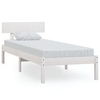 Cama Individual | Cama Para Adultos | Estructura Cama Madera Pino Pequeña Individual Blanca 90x190 Cm