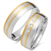 alianzas 8 quilates oro amarillo-blanco 3 diamantes