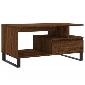 Mesa De Café - Mesa De Centro Madera Contrachapada Roble Marrón 90x49x45 Cm