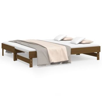 Sofá Cama Extraíble Madera Maciza Pino Marrón Miel 2x(75x190)cm Vidaxl