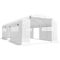 outsunny invernadero de tunel 6x3x2 m con 3 puertas enrollables 6 ventanas de malla y estructura de acero galvanizado blanco