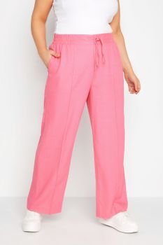 Yours Pantalones Anchos Rosas De Mezcla De Lino, Mujer Curvy Y Tallas Grandes, Yours
