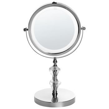 Espejo De Maquillaje Iluminación Led Metal Plateado Ø 20 Cm Doble Cara Magnifica Laon