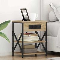 mesitas de noche 2 uds - mueble de dormitorio - madera y acero - roble sonoma 41x31x51cm