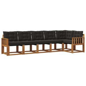 Conjunto De Sofás De Exterior Con Cojín 6 Piezas | Mueble De Jardín Natural Y Negro