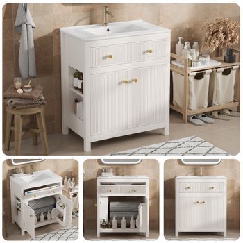 Mueble De Baño Con Lavabo - Mueble Para Baño - Mdf Y Cerámica - Blanco (81x46.5x86.5cm)