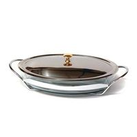 fuente de cristal para horno 3 piezas chef 1 fuente de cristal oval resistente a cambios bruscos de temperatura 1 tapa en acero inoxidable 1 soporte para asar