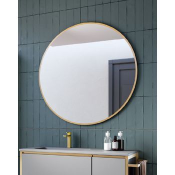 Espejo De Pared Redondo Borde Oro | Espejo Decorativo Redondo Marco Negro Oro | Espejo De Baño Redondo 70-80-100cm | 100cm - Oro