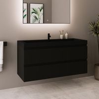 mueble de bano suspendido con lavabo negro 100 cm negro mate con 2 cajones - lomazoo monaco