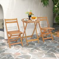 conjunto mesa redonda 2 sillas plegables madera acacia exterior interior natural