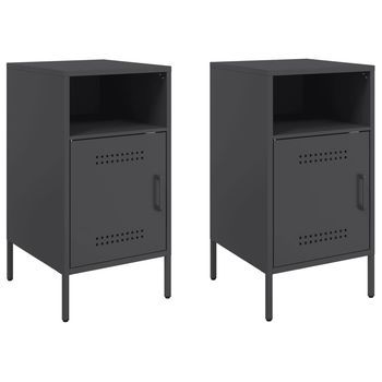 Juego De 2 Mesitas De Noche - Mesillas Acero Negro 36x39x68 Cm Mc5658