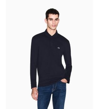 A|X Armani Exchange para hombre. XM001288AF17321UB101 Polo Relax marino (XXL), Casual, Algodón, Manga larga
