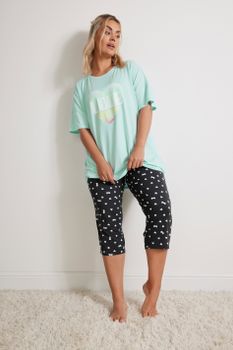 Yours Pijama Menta Y Negro De Corazones